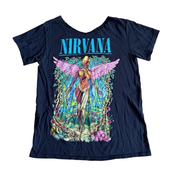 Nirvana Women's Forest In Utero Cut Neckline Grapic Tee Shirt Fits a XS/Small - Picture 1 of 3